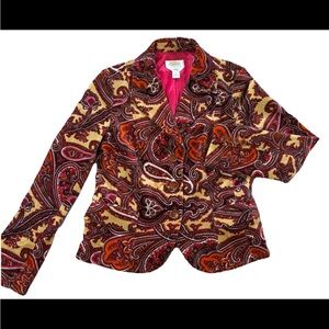 TALBOTS Red Paisley Velour Single-Breasted Stretch 3 Button Jacket Size Petite 6
